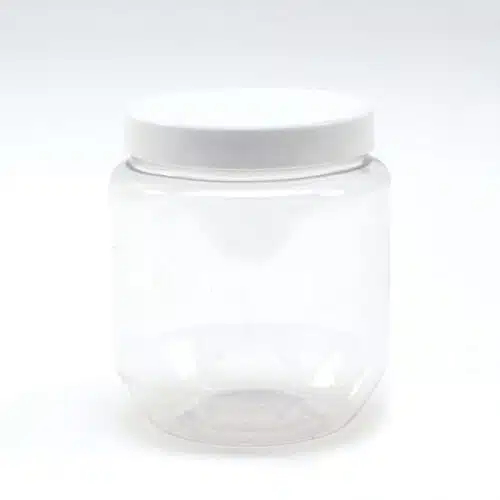 Kunststof glasheldere pot400 ml met witte dop