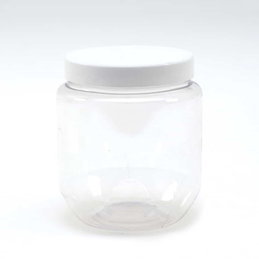 Kunststof glasheldere pot400 ml met witte dop